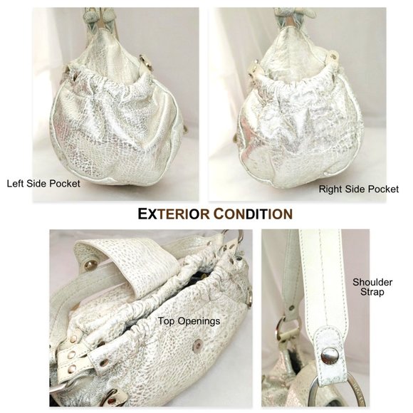 HOGAN Italy Creamy Beige Silver Metallic Hobo Slouchy Leather Large Shou… - Picture 11 of 13